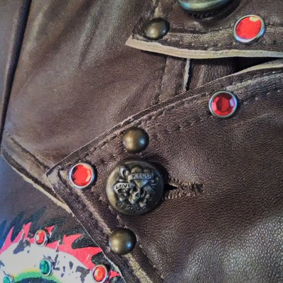 Ed Hardy Brown Leather Jacket Sz XSmall Crossover Biker Style NWT - Picture 8 of 13